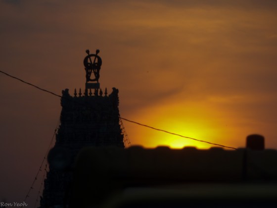 sunset over the indian temple in butterworth
