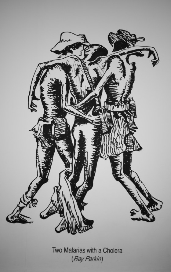 this drawing is the museum's adopted graphic..two malarias and one cholera 