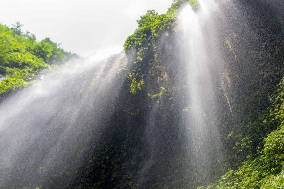 looking up at the waterfall