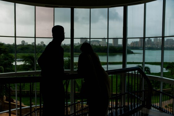view from hotel lobby out to Powai Lake