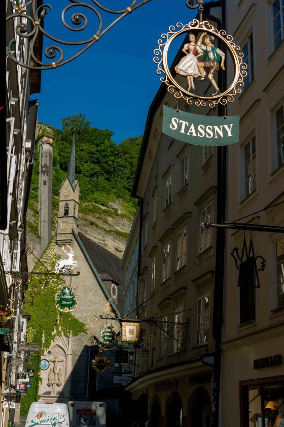 shopping street with painted signs