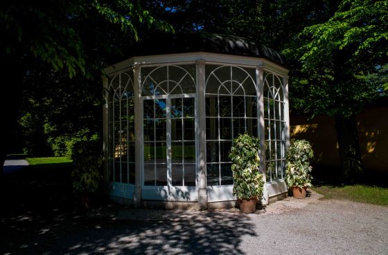 The pavilion where Rolf serenaded Liesl and the Captain, Maria
