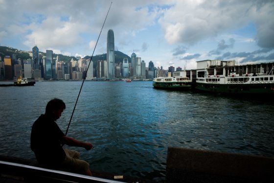 fisherman at the Star Ferry terminal