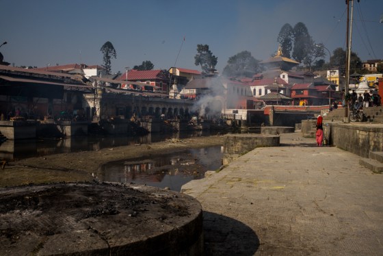 Pushpatinah temple complex where the funeral pyres are smoking