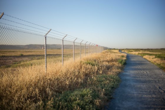 The path leading into the reserve, skirting the air base on the left...lots of birds perch on the wire!