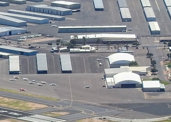 view of the Flacon warbirds hangar from the air as we came in to land