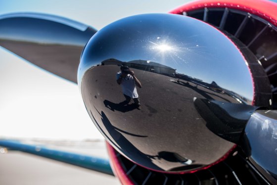 He had upgraded his propeller to an 8.5 ft diameter one to suck the air more efficiently! 