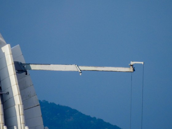 And zooming in big time....this pole turned out to be a boom suspending the cables for the window cleaning equipment!
